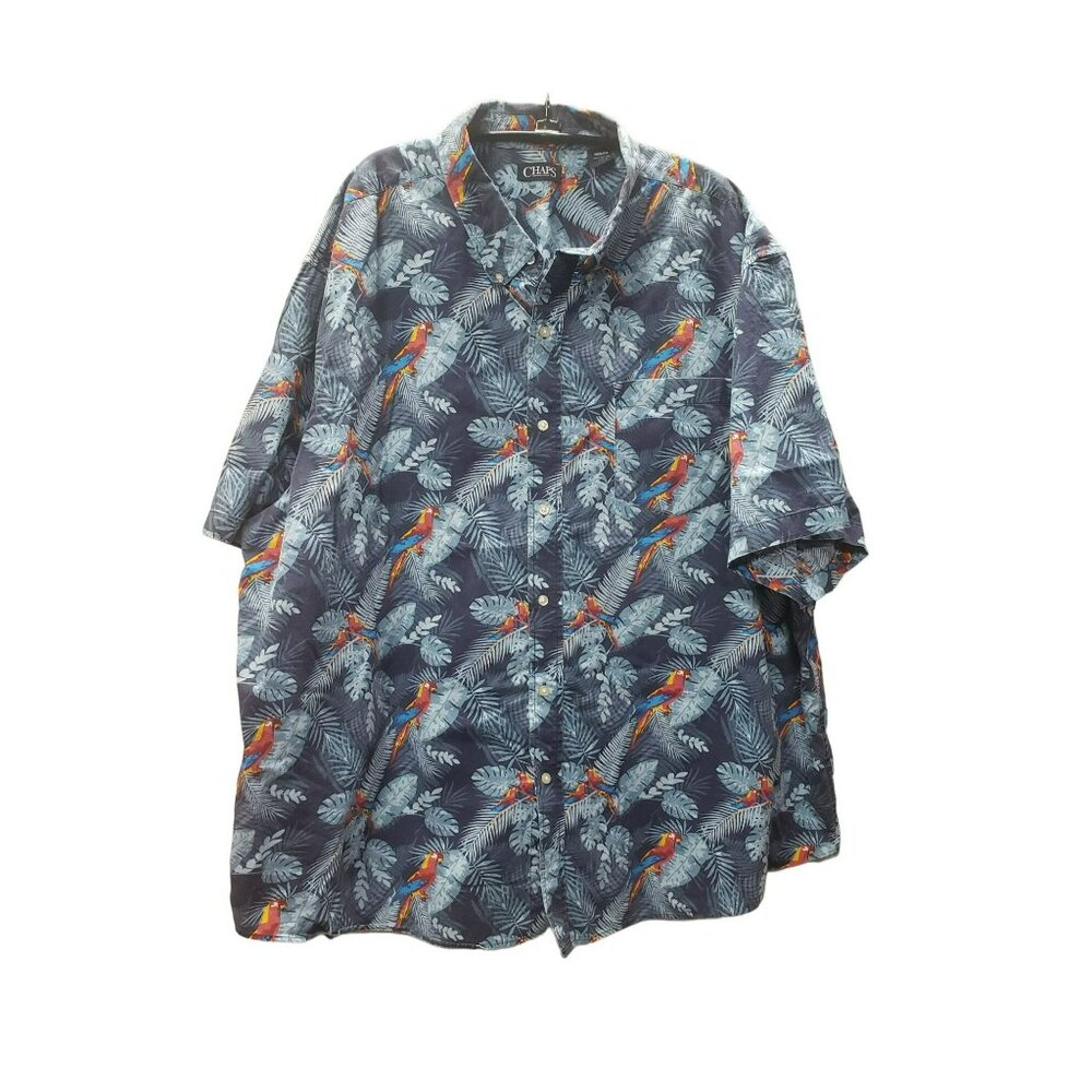 Chaps Hawaiian Shirt, Parrot Print, Short Sleeve, Button-Up, Size 4XB, Cotton